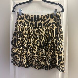 INC International Concepts Leopard Ruffle Mini Skirt - Black & Tan